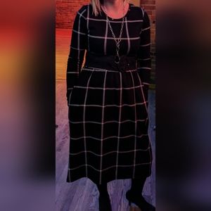 Reborn J Black Plaid Long Sleeve Dress Size Medium